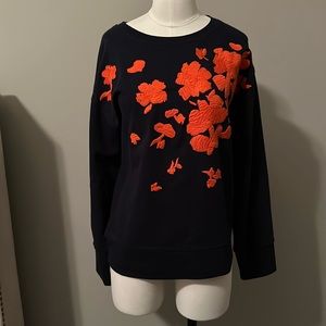 Jcrew sweatshirt, navy with orange/red design embroidered, large